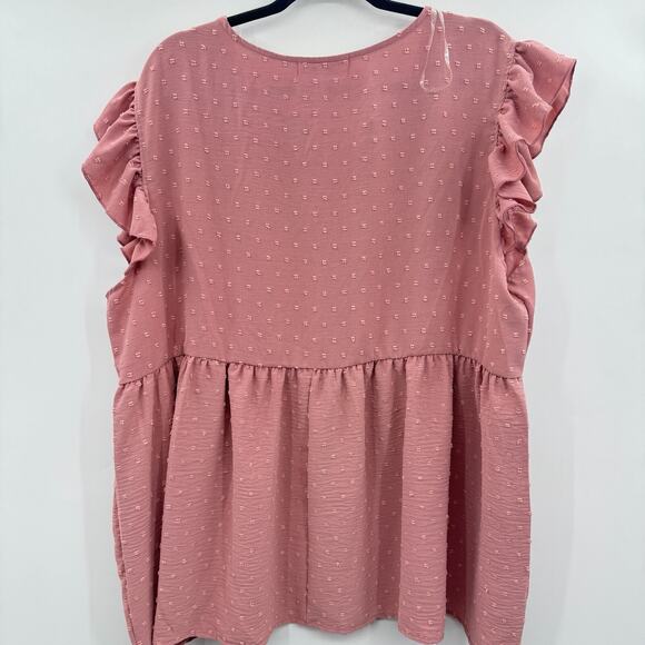 Haptics by Holly Harper Swiss Dot Lace Ruffle Top Sz 3X Rose Pink Boho Coquette - Picture 2 of 8